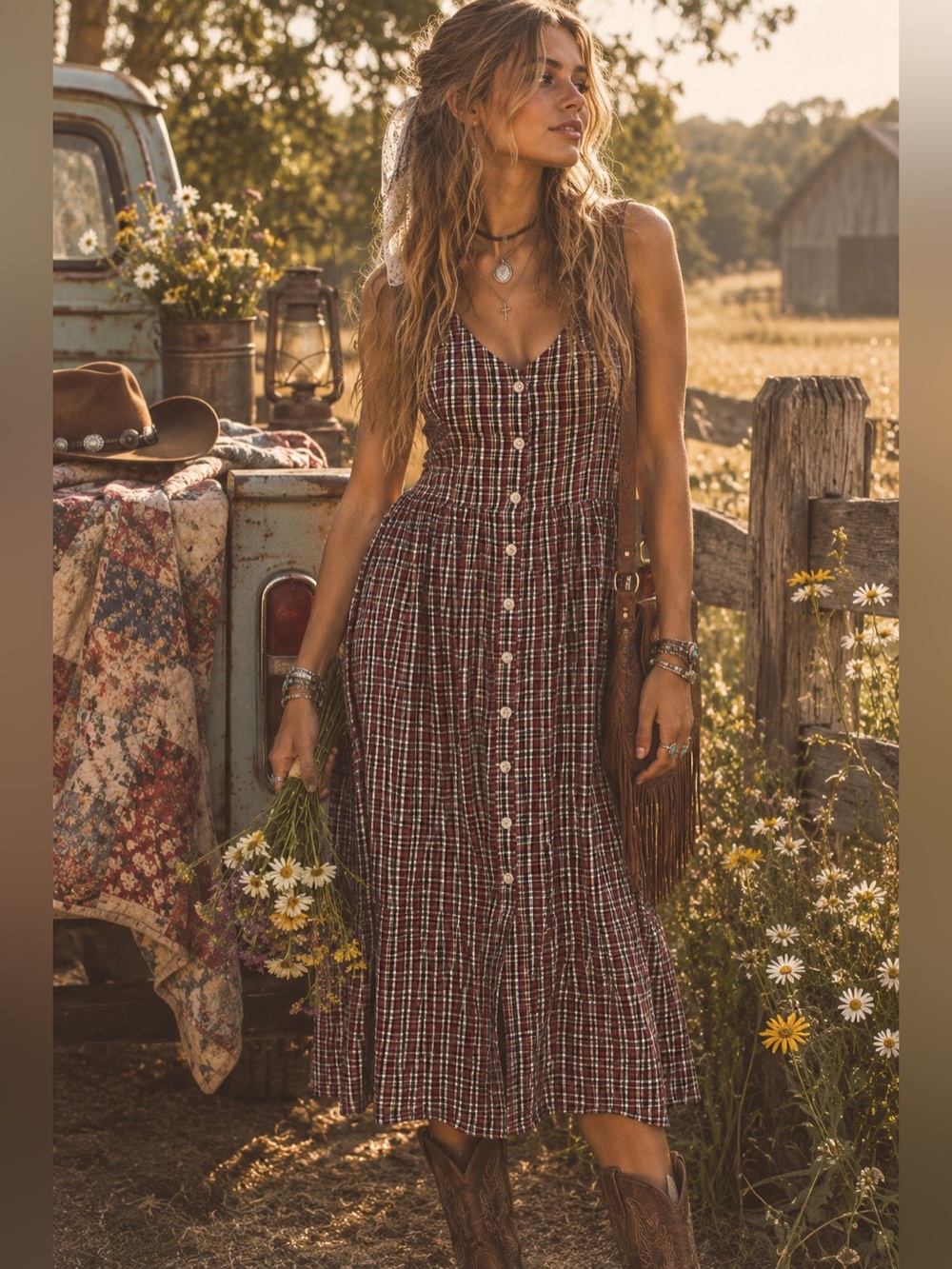 Erika Vintage Deadstock Red and Black Plaid Maxi Button-Front Dress